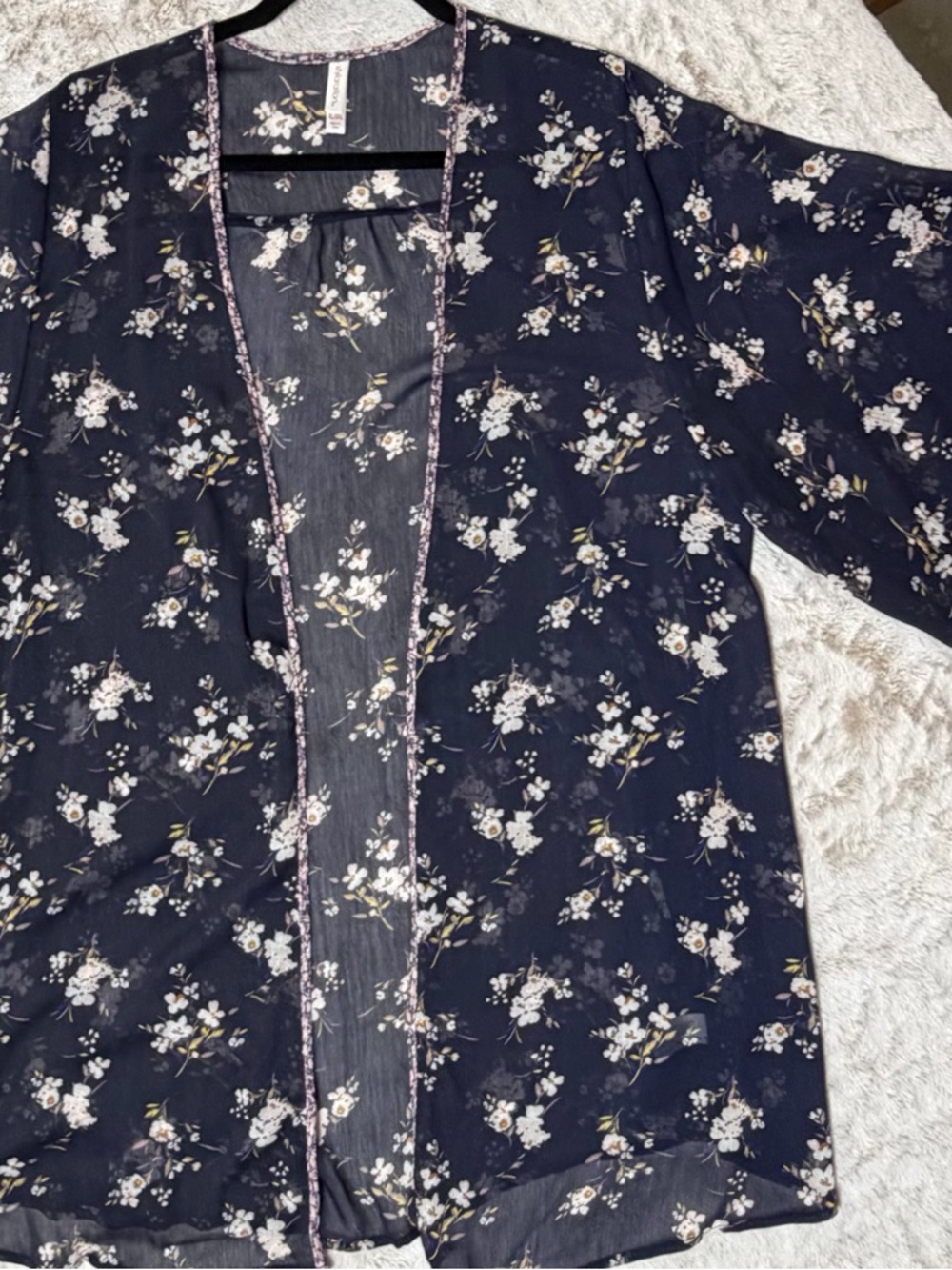 Xhilaration Navy Sheer Floral Open-Front Duster XL/XXL